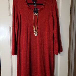 Apostrophe Shimmering Red Long Sleeve Dress
